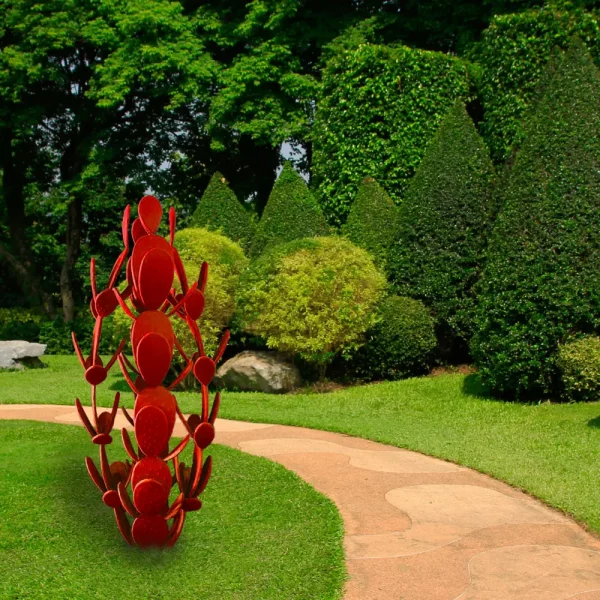 grand cactus a feuilles rouges lolito déco sculpture métallique